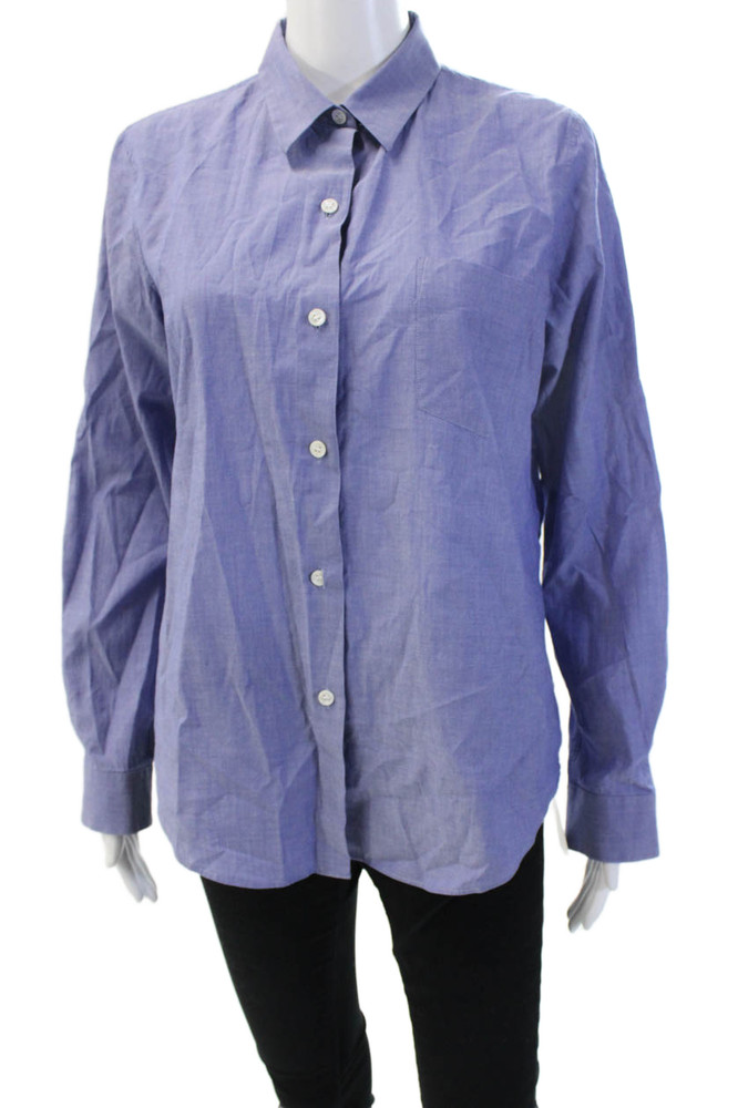 Theory Womens Basic Collared Button-Up Top Blue Cotton Long Sleeve Size MFree Shipping in US $100+ Orders | $6.95 Orders Below