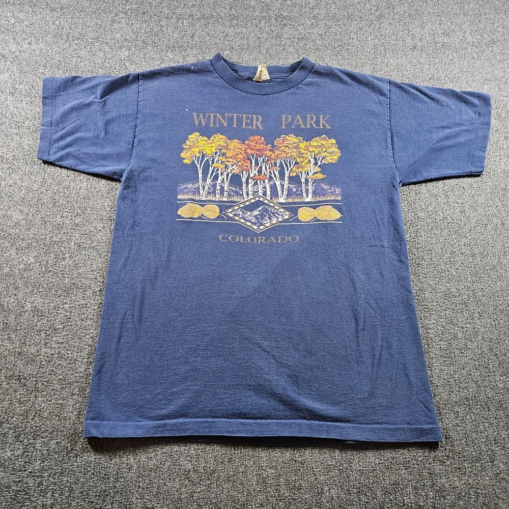 Vintage Winter Park Colorado Graphic T-shirt Blue 90s Made In USA Size L