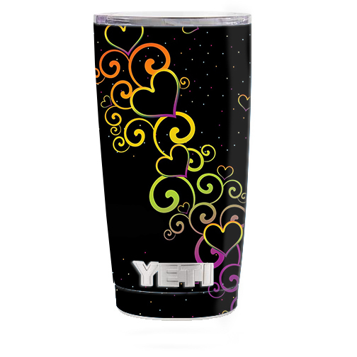 Skin Decal for Yeti 20 oz Rambler Tumbler Cup / Trail of glowing Hearts