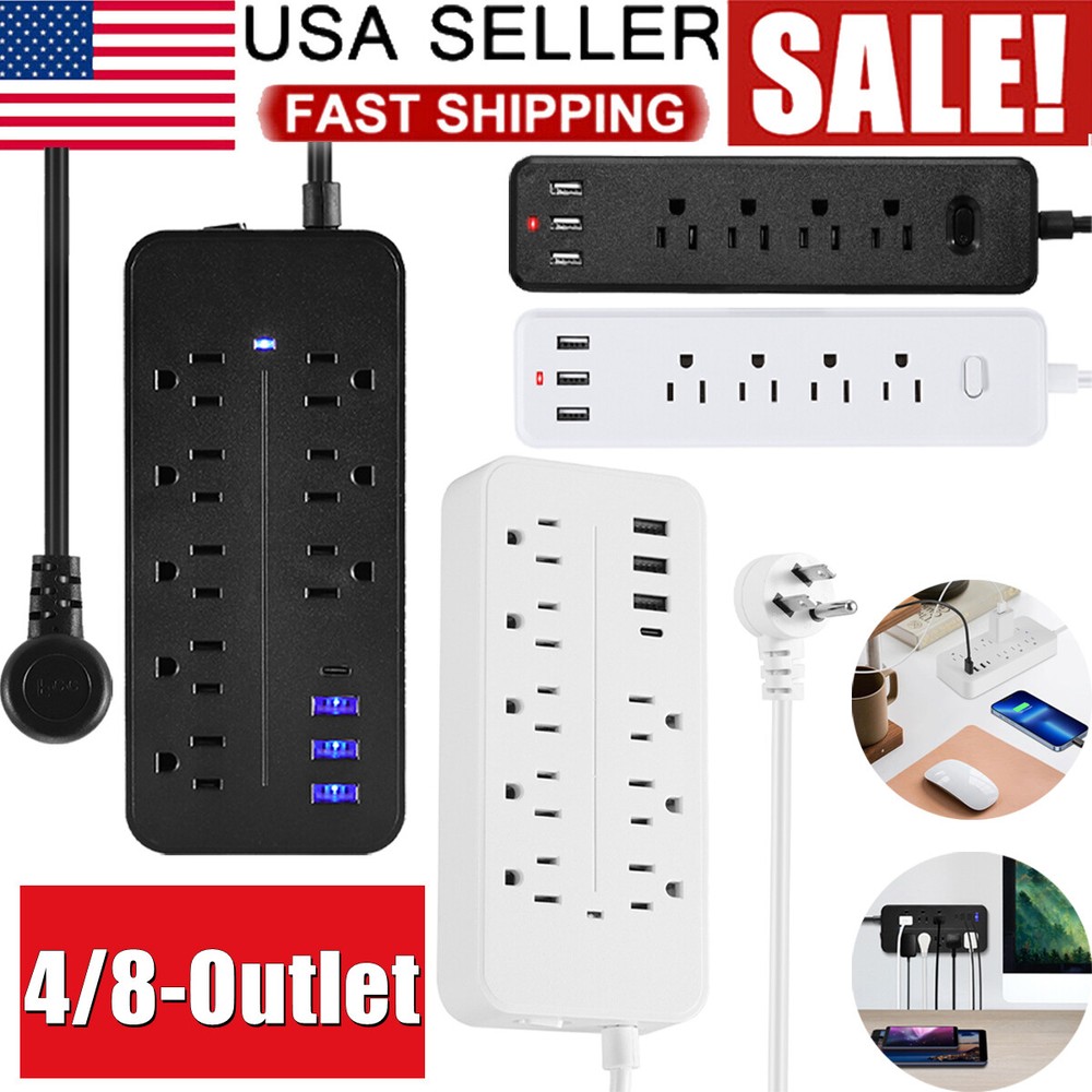 Wall Mountable USB Surge Protector Power Strip with USB Ports 4/8 Outlet Plugs