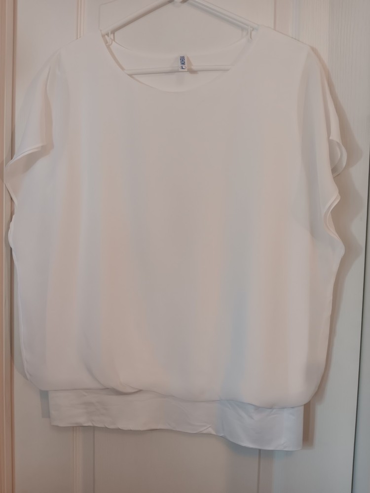 VIISHOW Women's White Sheer, Short Sleeve Blouse Size Large