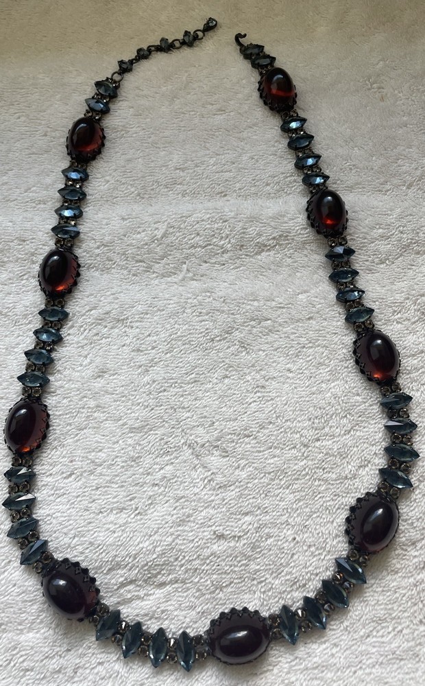 Vintage SCHREINER Cabachon Rhinestone Signed Book Piece Necklace