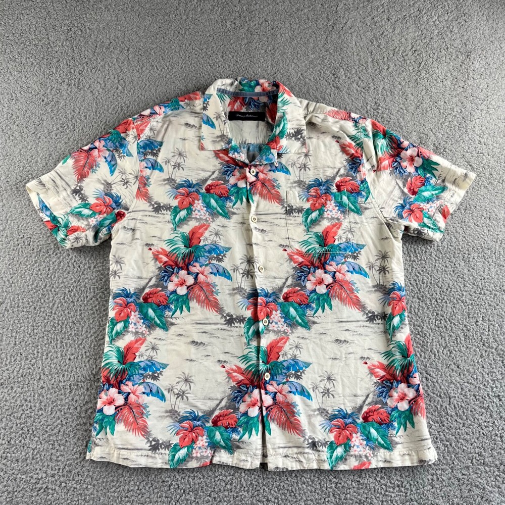 NEW Tommy Bahama Shirt Mens Large Hawaiian Button Up Floral Tropical Beach Rayon