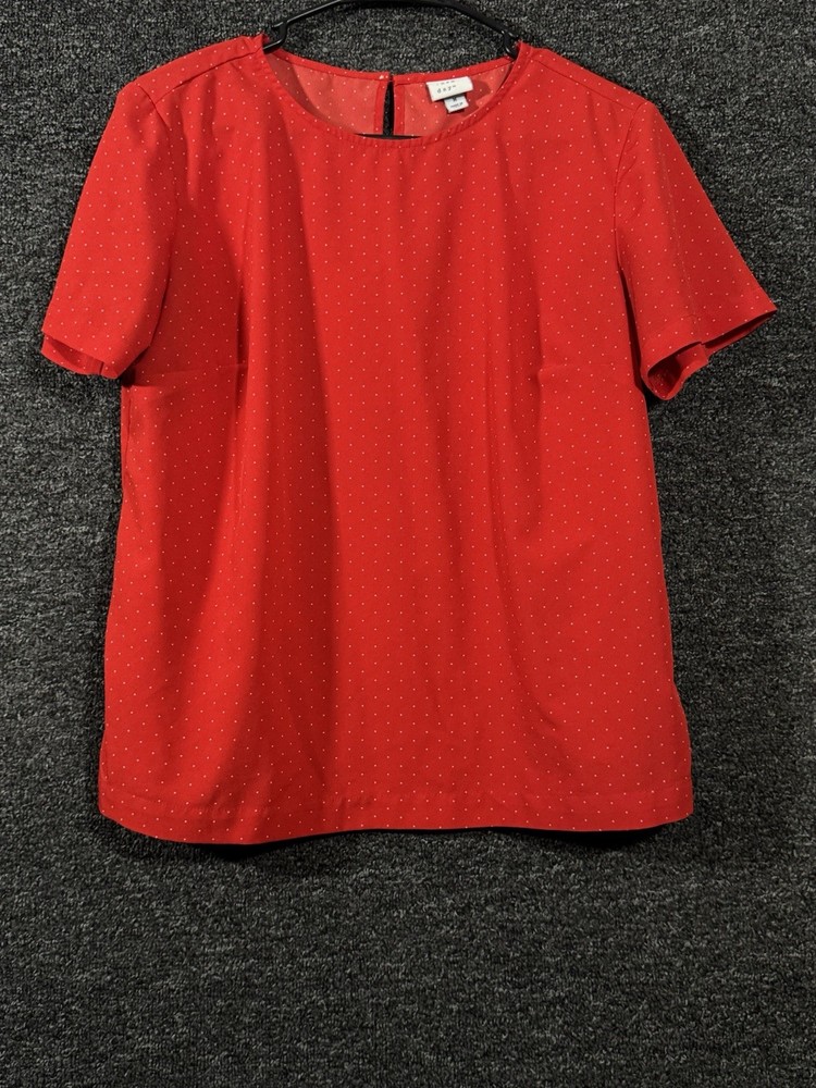 A New Day Womens Blouse Pullover Red White Polka Dots Short Sleeve Size M