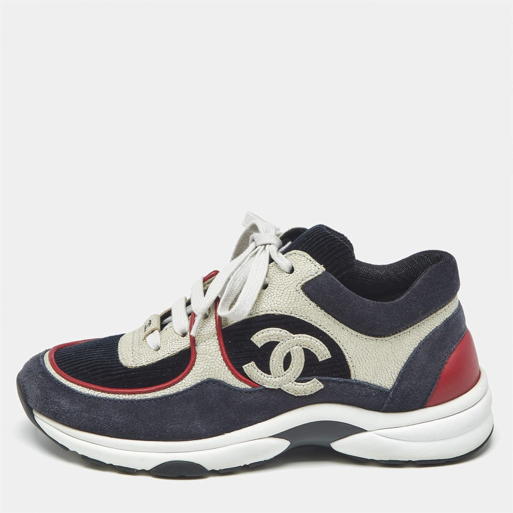 Chanel Multicolor Leather And Suede CC Logo Lace Up Sneakers Size 36
