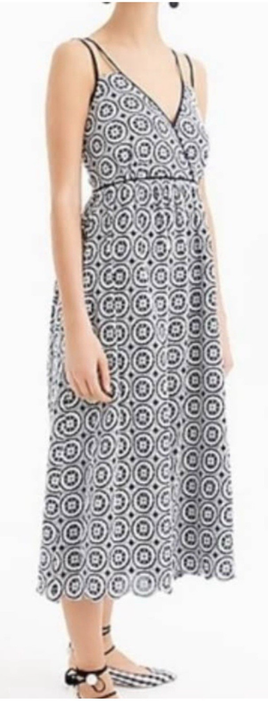 J Crew Womens Size 14 Double Strap Eyelet Navy Sleeveless Midi Dress