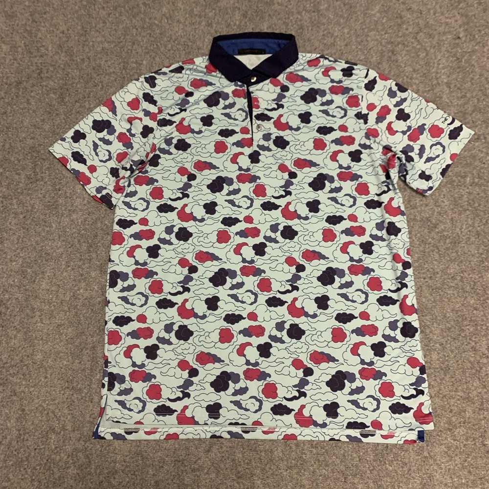 Greyson Golf Cloud Print Short Sleeve Polo Shirt Cattail Size Large Sz L
