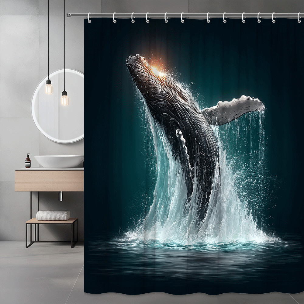 Whale Splash Shower Curtain Ocean Animal Graphic