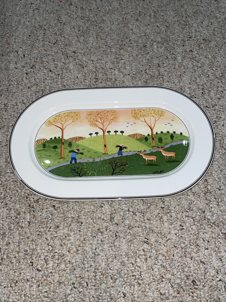 Villeroy & Boch Design Naif LAPLAU Oval Platter Fall Scene Gathering Twigs Deer