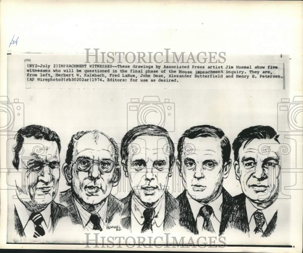 1974 Press Photo Drawing of President Richard M. Nixon's Impeachment Witnesses