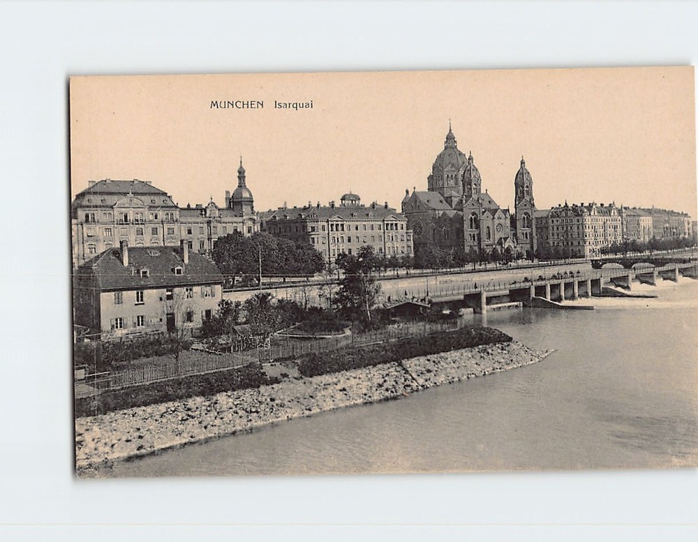 Postcard Isar River and Surrounding Buildings Munich Germany