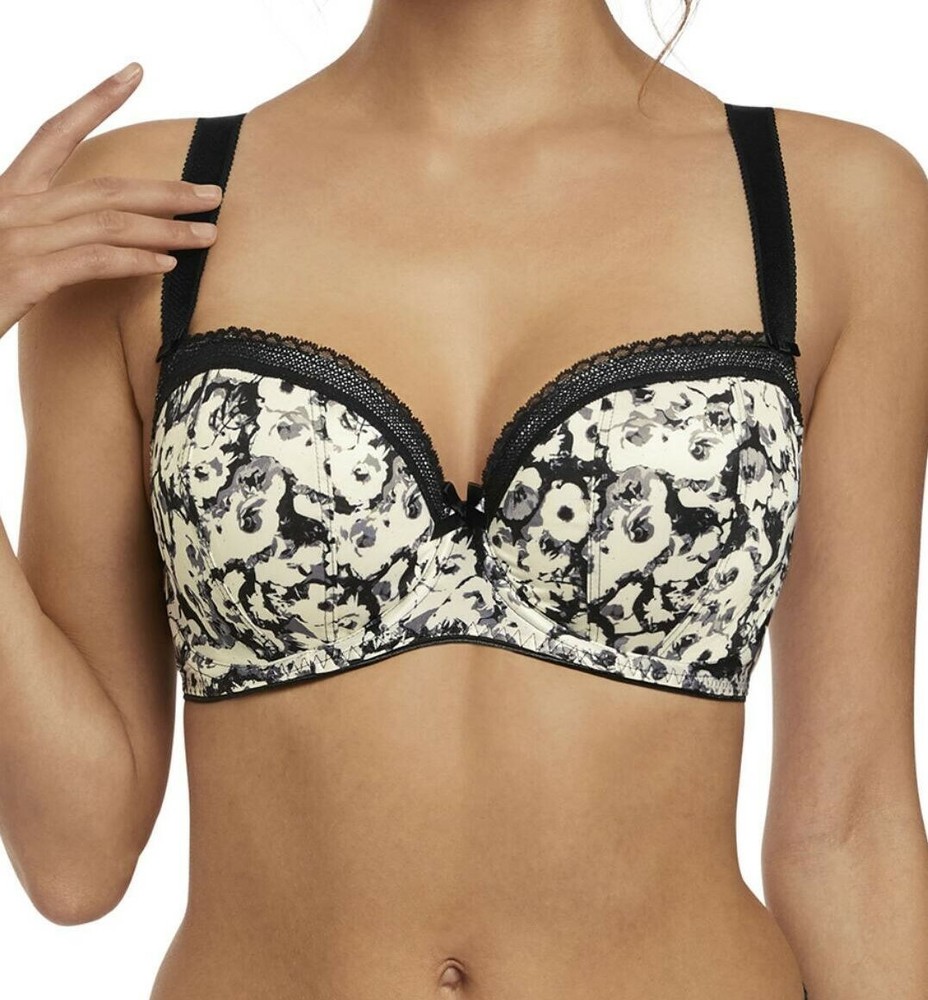 Fantasie Mya Bra Size 30E Black White Underwired Padded Half Cup Balcony 2581