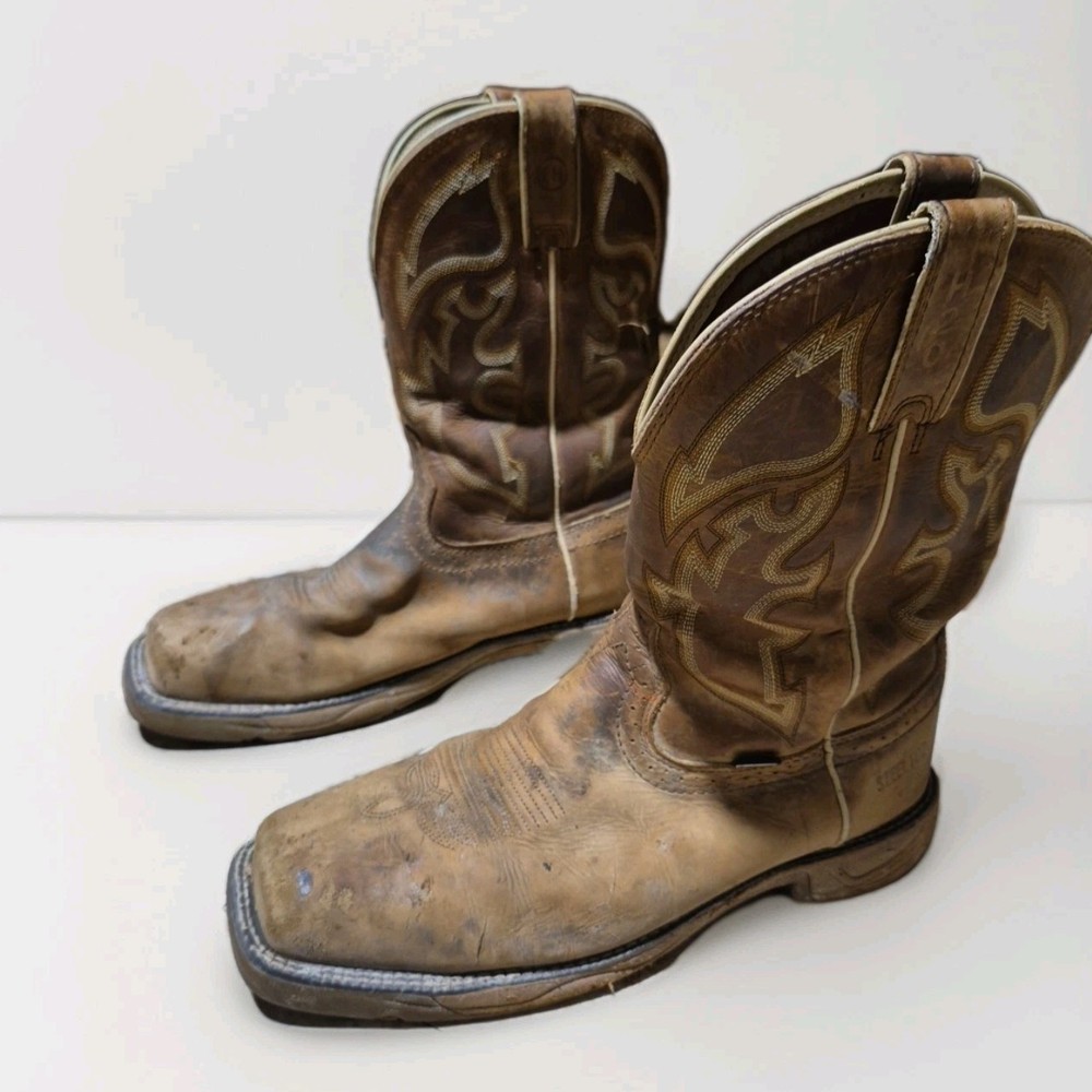 Justin WK4331 Steel Toe Western Work Boots - Brown Leather Cowboy Boots for Men Size 11 D