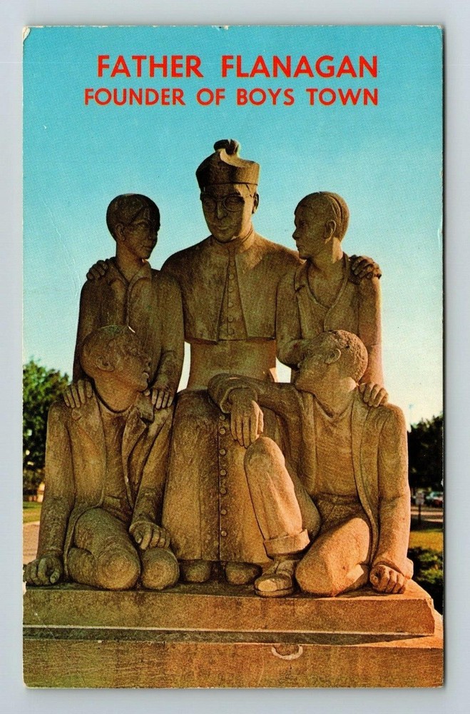 Boys Town NE-Nebraska, Father Flanagan, Historic Statue, Vintage Postcard