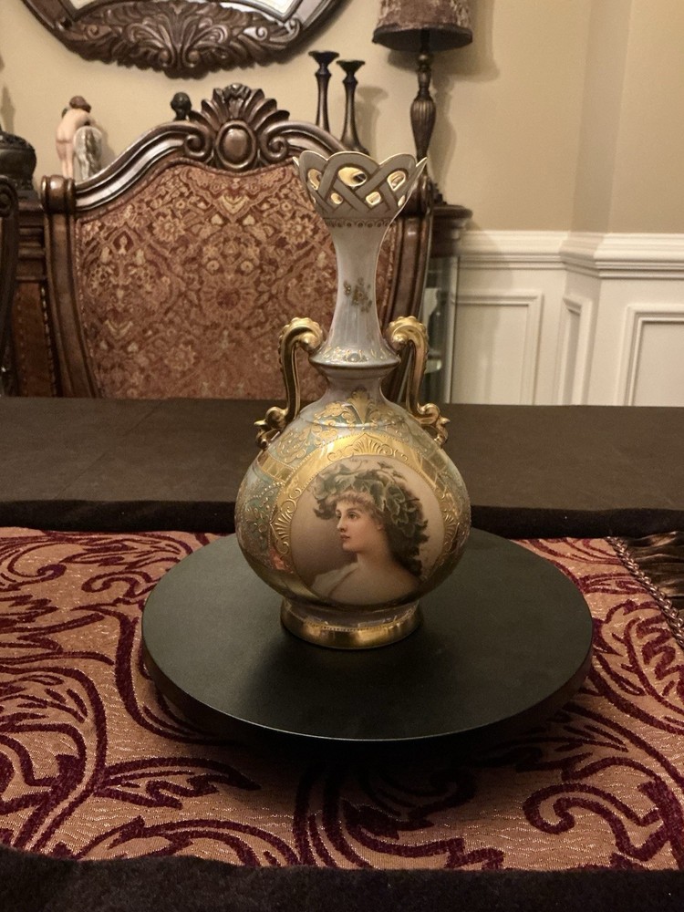 Royal Vienna - Antique Hand-Painted Porcelain Decorative Vase with Portrait