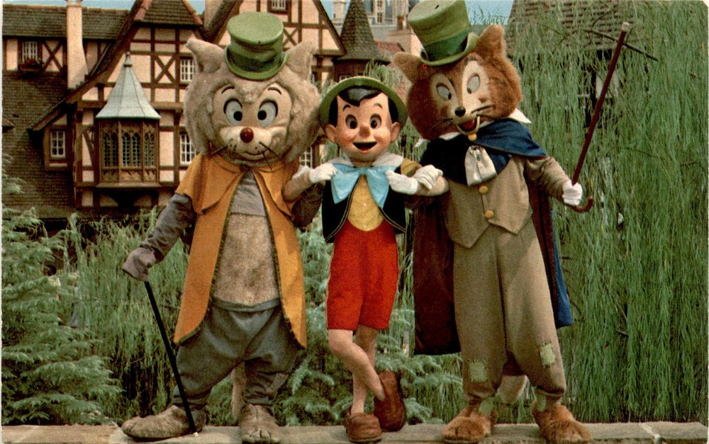 Walt Disney World, Fantasyland, Pinocchio, Foulfellow, Gideon, Postcard