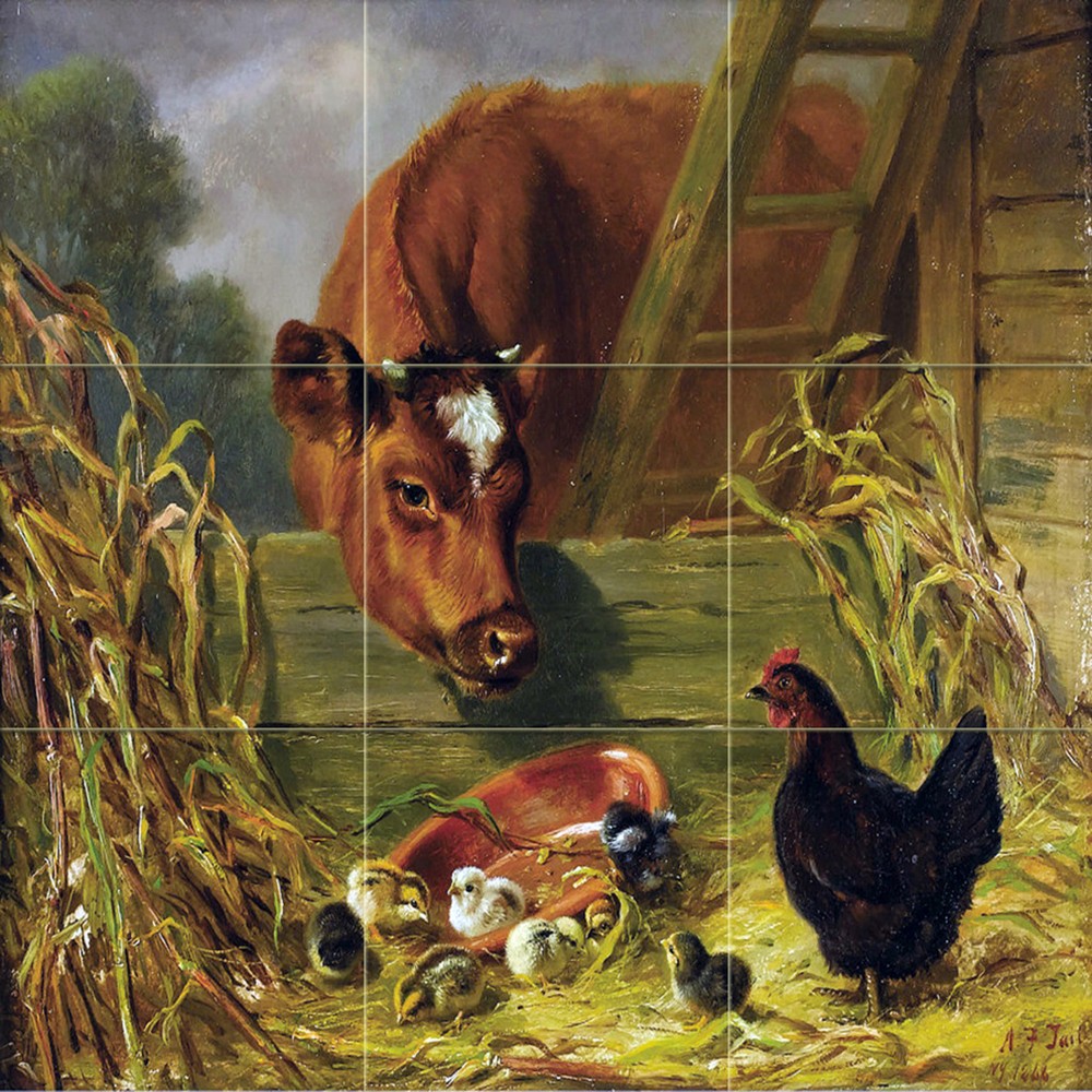 Chickens Farm Cow Tile Mural Kitchen Bathroom Wall Backsplash Marble Ceramic