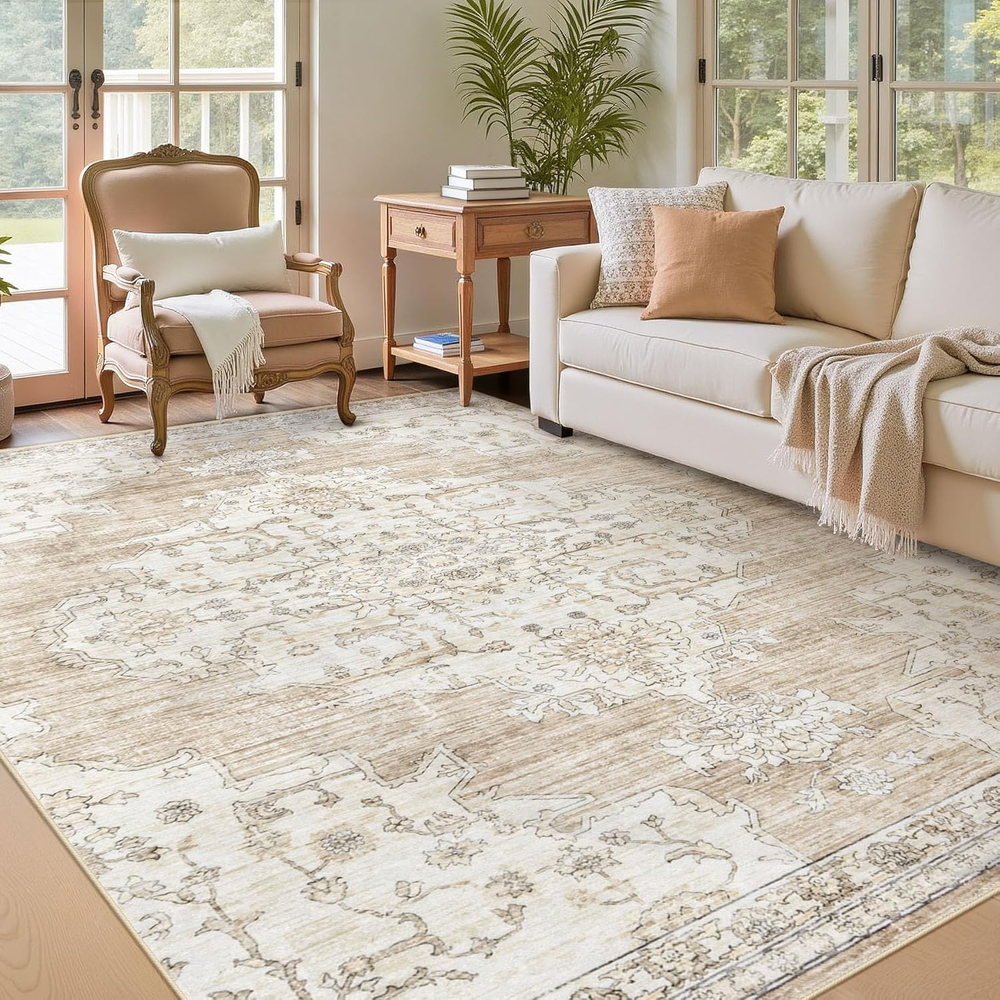6X9 Area Rugs Washable Rug: Lagre Vintage Living Room Rug with Non-Slip Backing