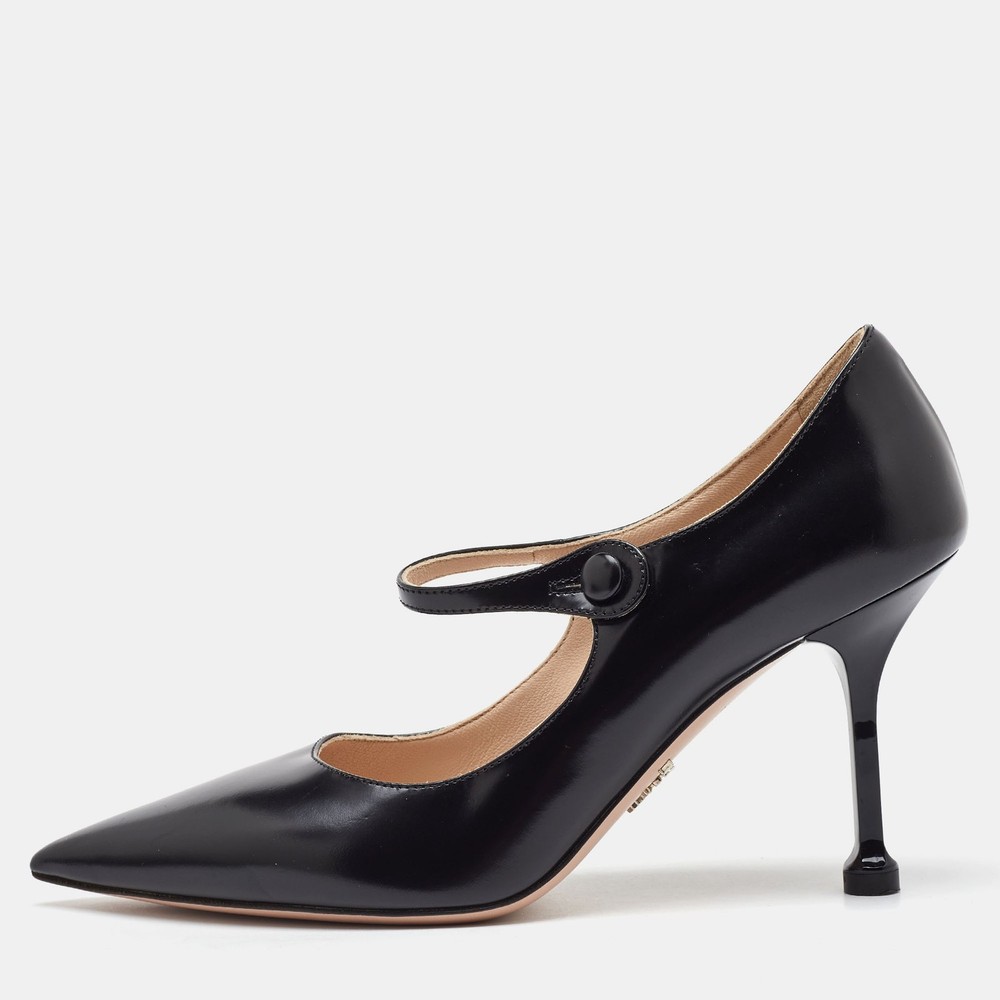 Prada Black Leather Pointed Toe Mary Jane Pump Size 35.5