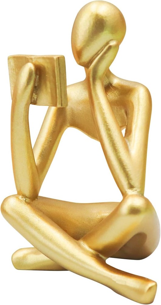 Gold Reading Women Statue, Thinker Sculptures, Abstract Art Ornament, Modern