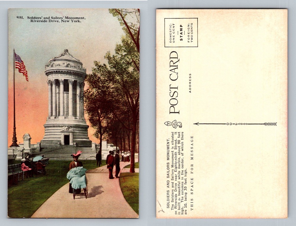 New York City NY, Soldiers Sailors Monument Riverside Park Vintage Postcard