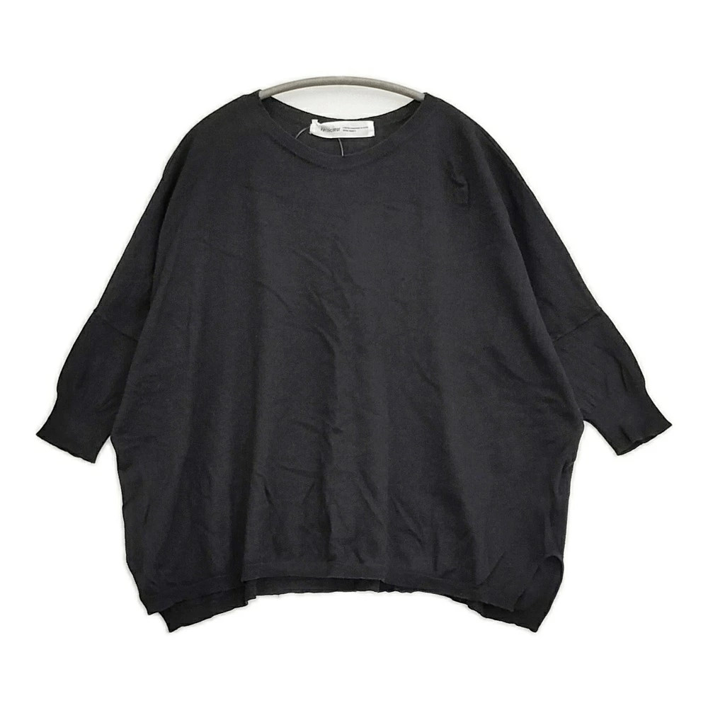 veritecoeur ST-032 Drop Shoulder Sweater Knit Cotton Silk Cashmere Black Womens