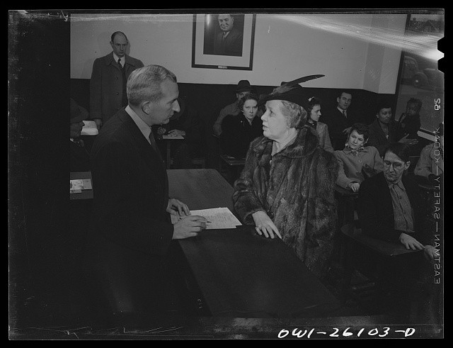 Buffalo New York 1943 Bell Aircraft employment agency interview waiting room