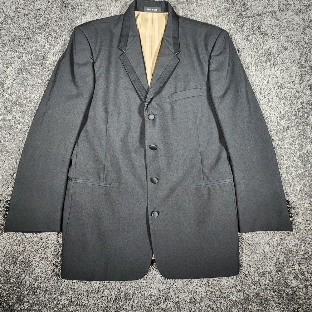 VTG Chaps Tuxedo Jacket Blazer Men's 44L Black Grosgrain Notch Lapel Formal GUC