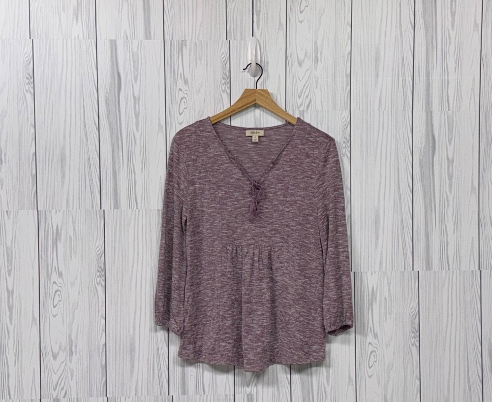 Style & Co top womens size small long sleeve solid gray blouse shirt