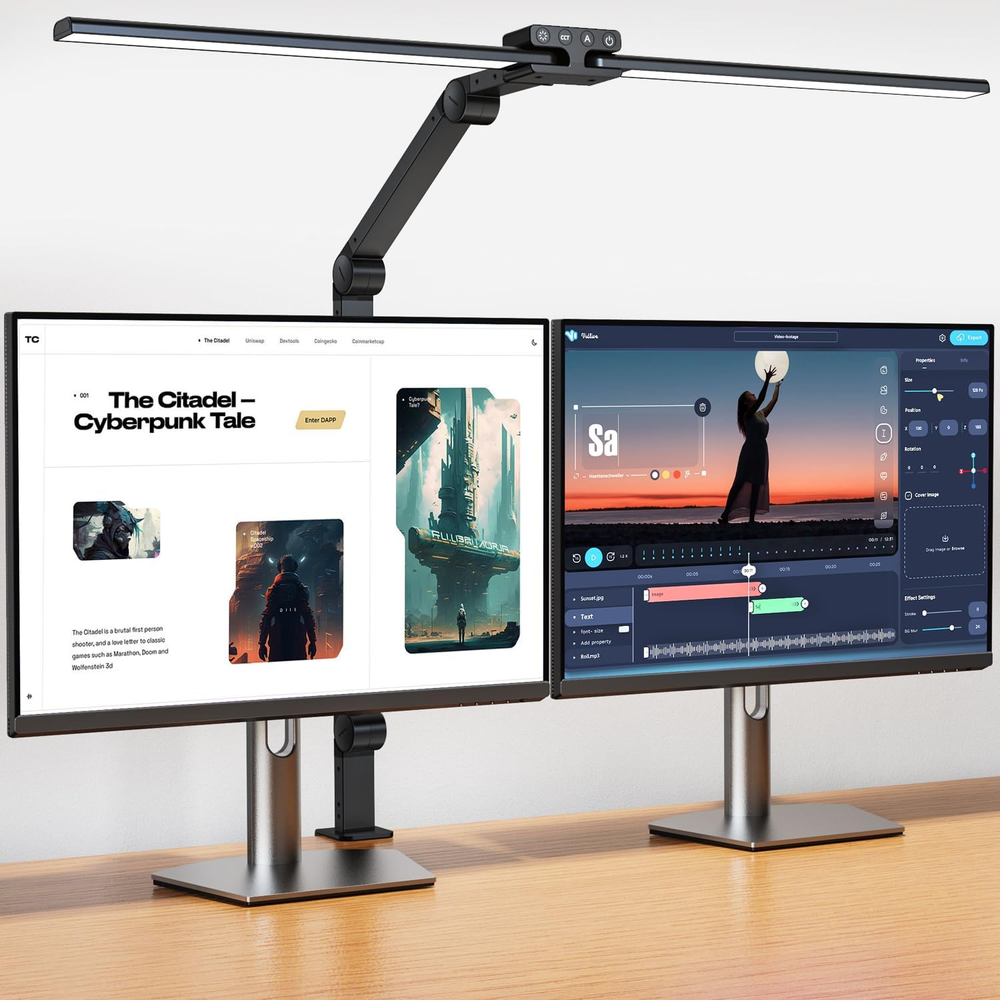 Desk Lamp,Double Head Desk Lamp with Clamp,24W Led Desk Lights for Home Office U