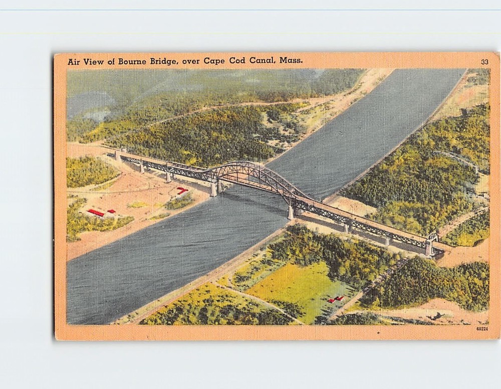 Postcard Aerial View Bourne Bridge Cape Cod Canal Massachusetts USA