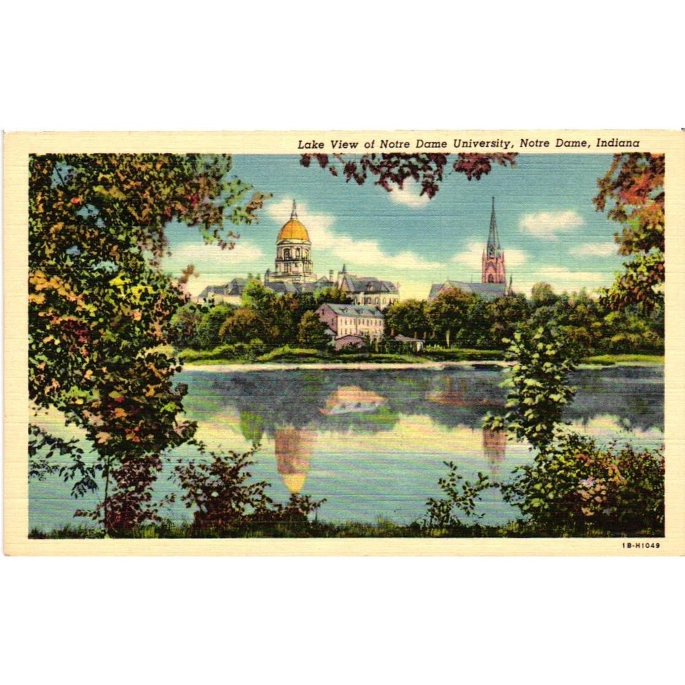 VTG Notre Dame University Lake View Linen Postcard South Bend Indiana 1B-H1049