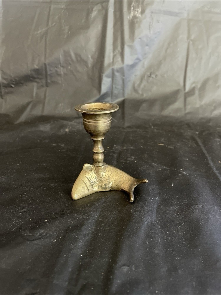Vintage Brass KOI Candlestick Holder Rare Find 3 Inches