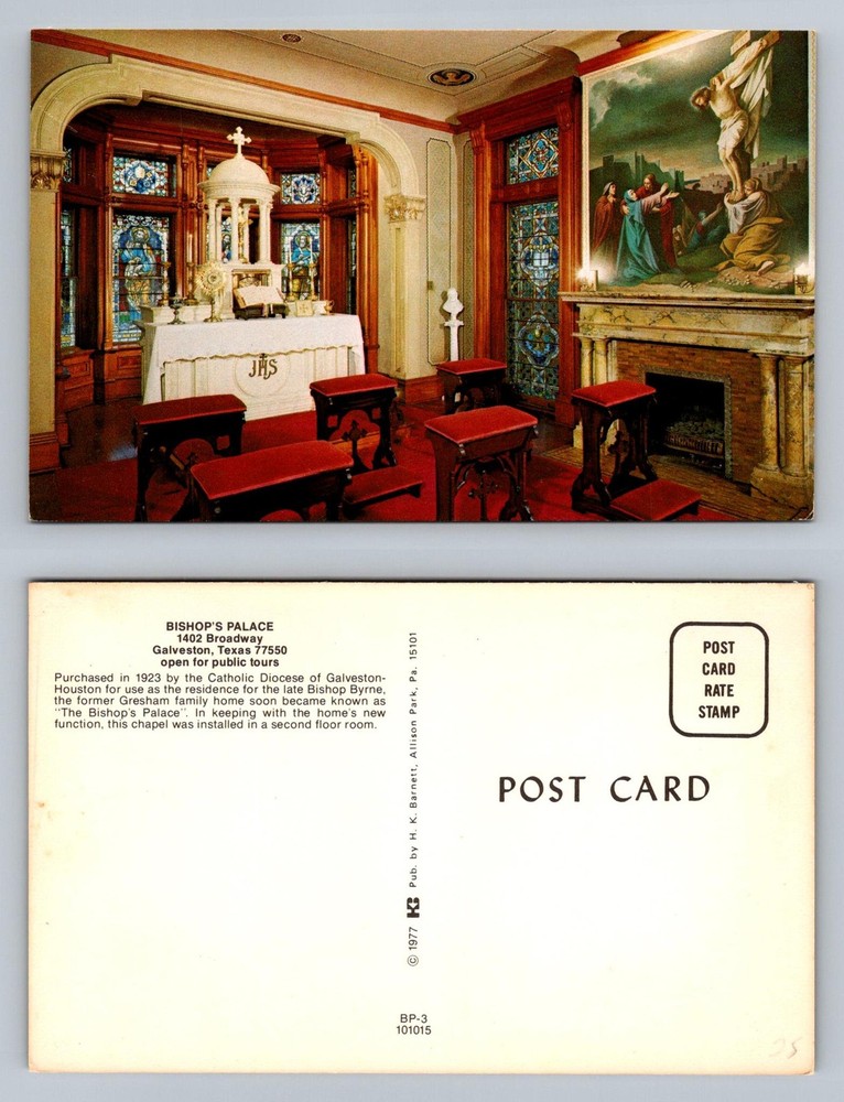 Galveston, TX-Texas, Bishop’s Palace Catholic Chapel Glass Vintage Postcard