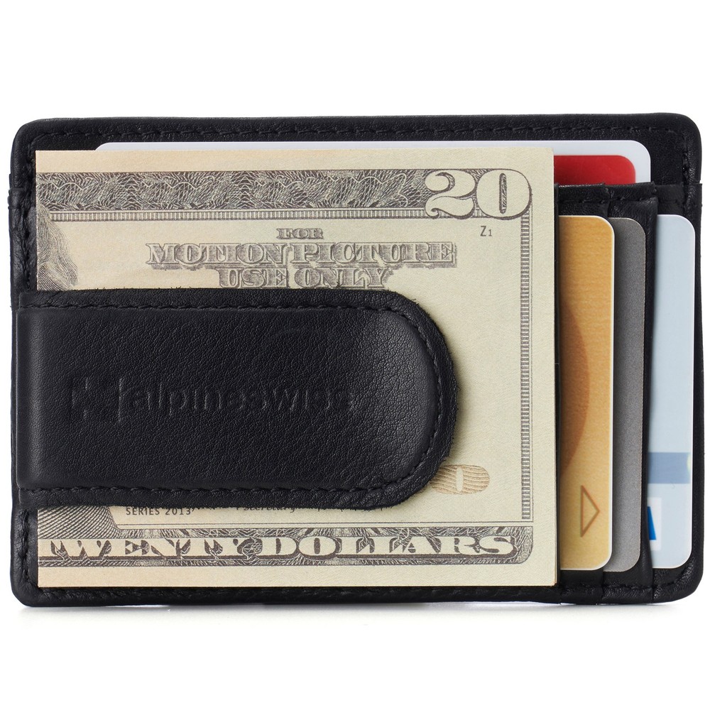 Alpine Swiss Money Clip for Credit Card, Men's Leather Wallet, RFID, Gift Box