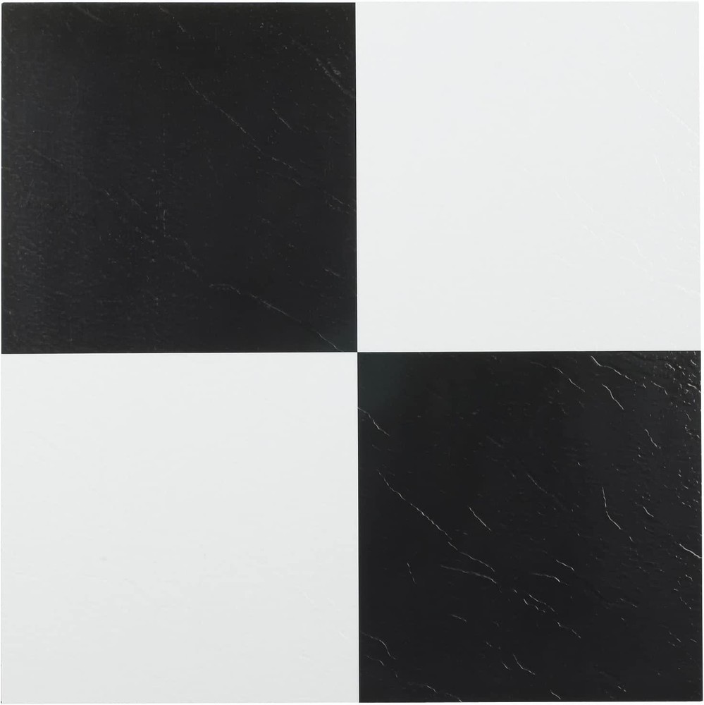 Black and White Vinyl Peel and Stick Tile Square 20 PK Luxury Flooring 12 X 12