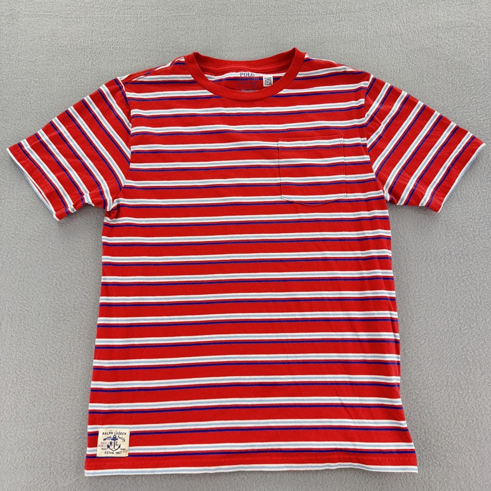 Polo Ralph Lauren Shirt Boys Large 14 16 Striped Pocket Nautical Tee