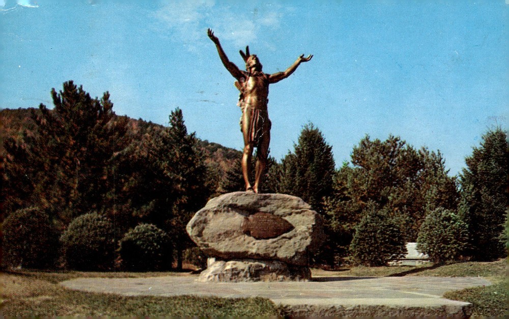 1960s Mohawk Trail Hail to the Sunrise Statue Charlemont MA Chrome Postcard
