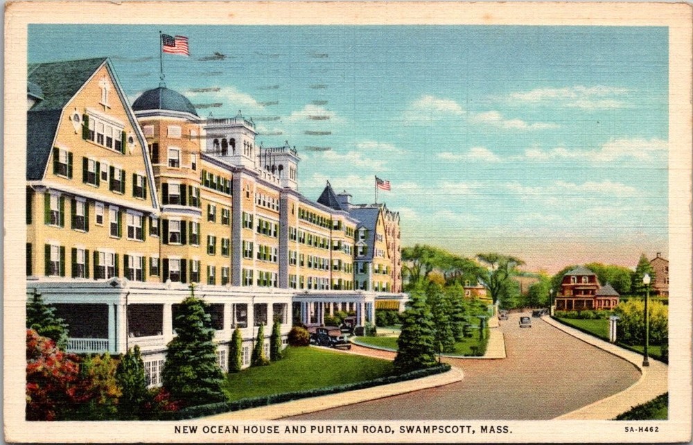 New Ocean House Puritan Road Swampscott MA Postcard 1945 Curt Teich Linen