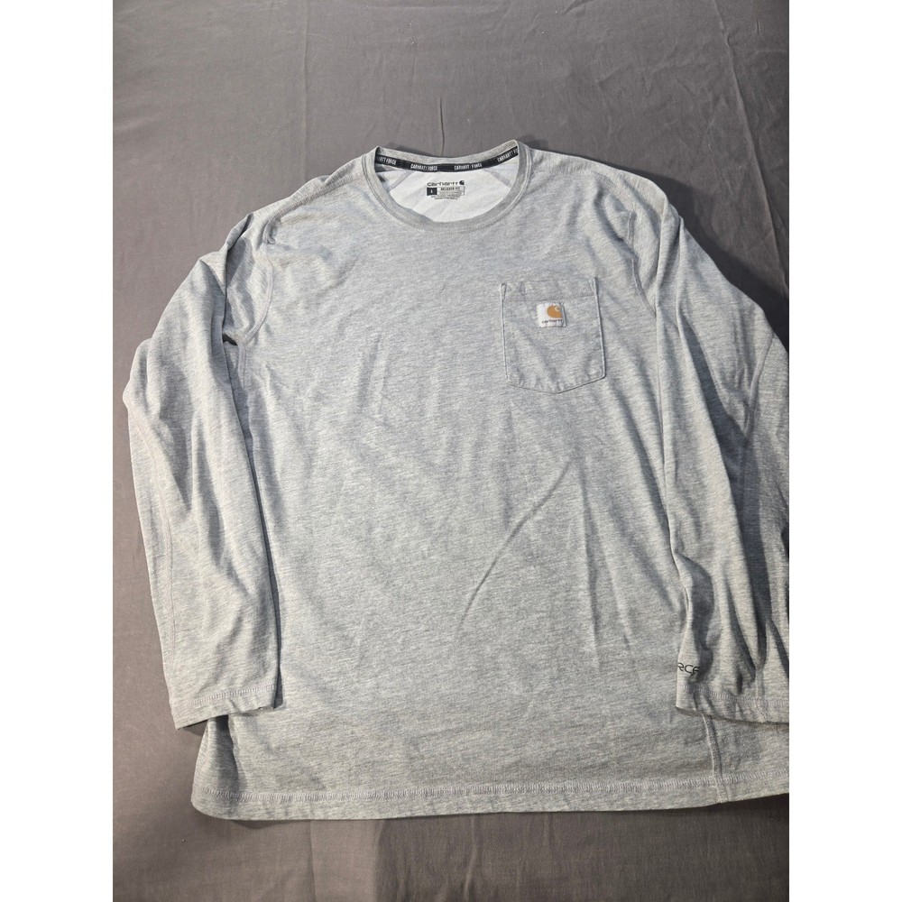 Carhartt Force Mens Relaxed Fit Long Sleeve Pocket T-Shirt Heather Gray Large
