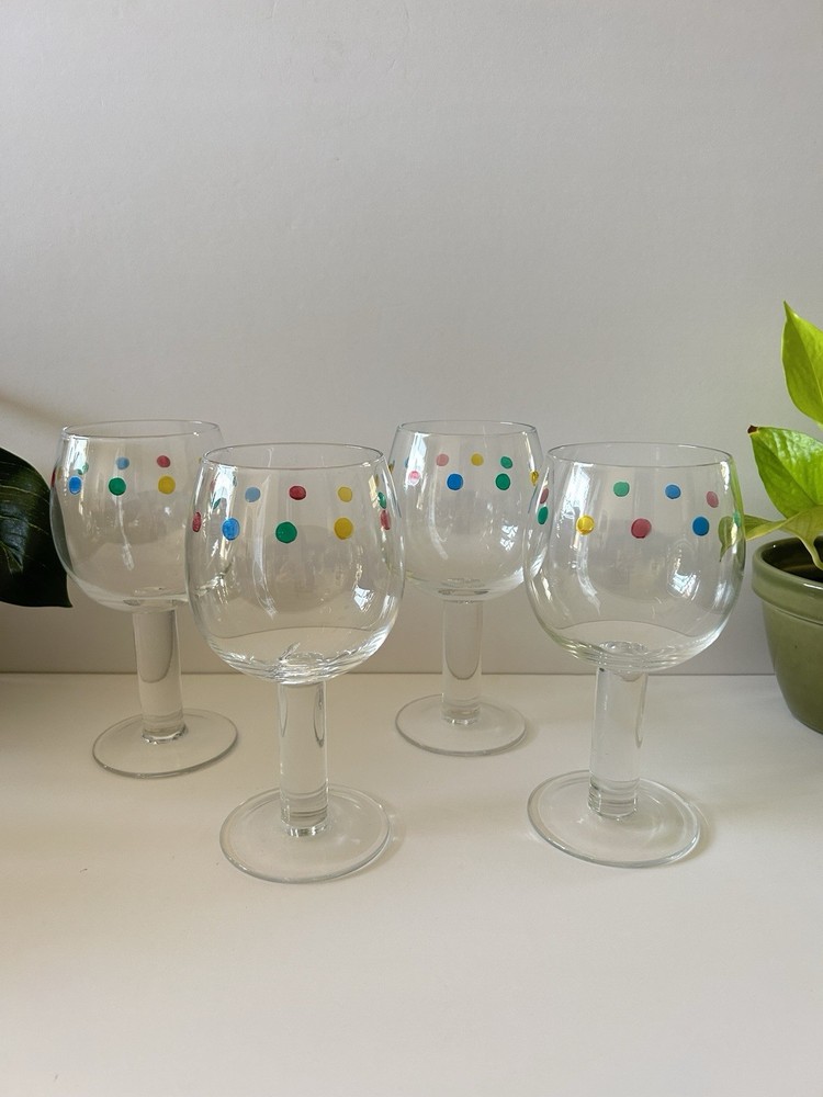 Colorful Dots Wine Goblets Set of 4
