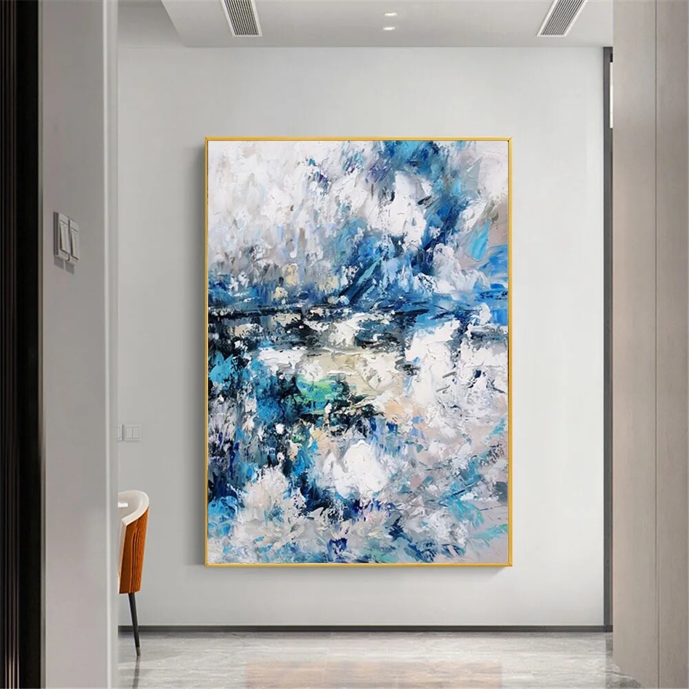 Hand-painted Abstract Blue Oil Painting Modern Mural Living Room Decor Drawing