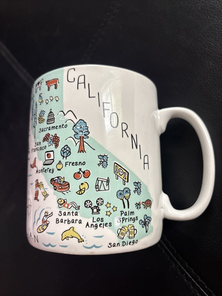 Vintage MY PLACE California MAP Porcelain Coffee Mug 222 Fifth Holds 3 Cups