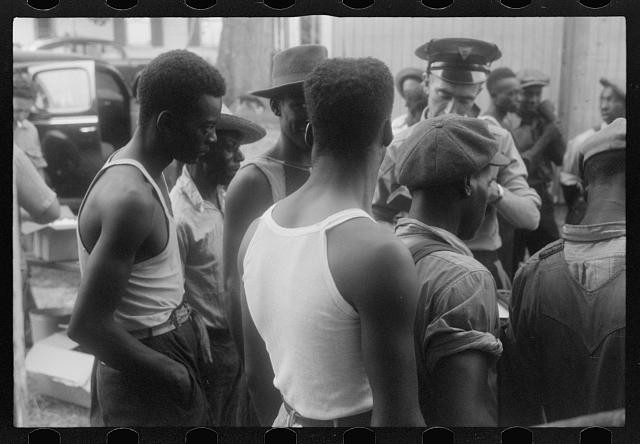 Photo:1930s African American Men Police Officer Crowd Street Scene