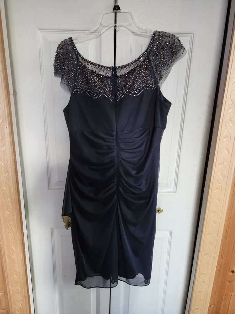 Womens Xscape Beaded Cap Sleeve Ruched Dress Black Size 12