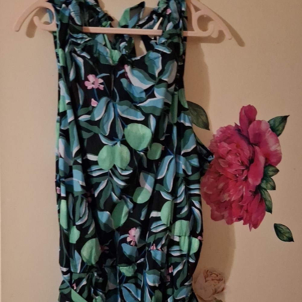 AVA & VIV Plus Size Floral Sleeveless Romper 3X Black Green Pink