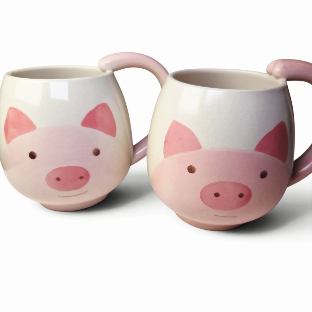 Cute Ceramic Pig Mug Set Pink Pig Face Coffee Tea Cups Farmhouse Animal Mugs