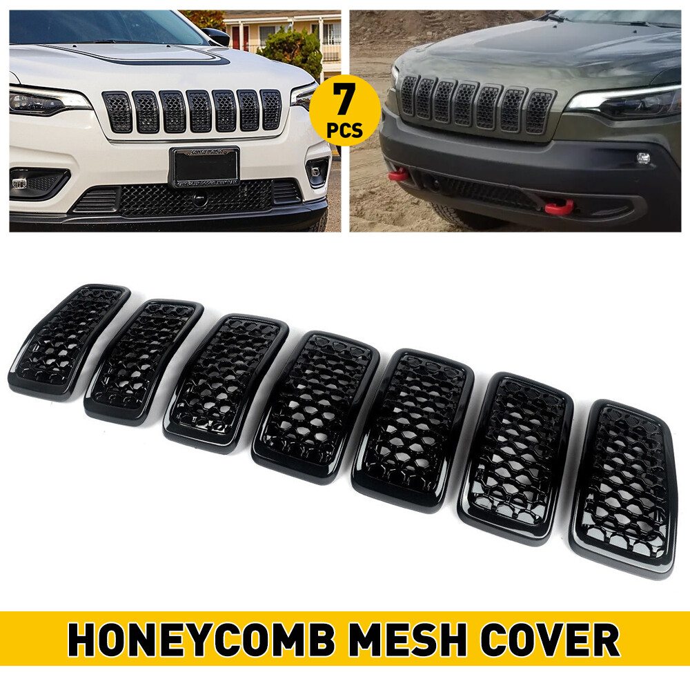For Jeep Cherokee 2019 20 21 22 Black Honeycomb Mesh Front Grille Inserts Frame