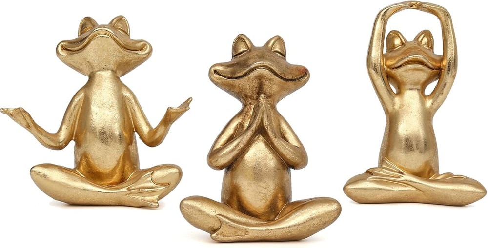 Gold Frog Figurines Yoga Decor Set of 3 Desk Statues