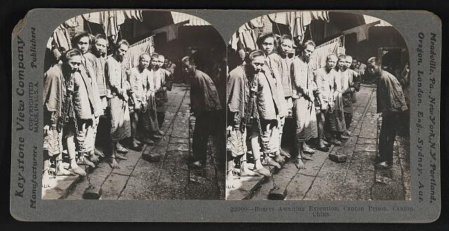 Photo:Canton China 1919 Boxers Awaiting Execution Canton Prison Stereoview